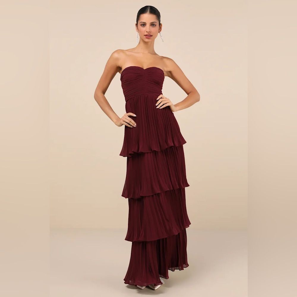 Lulus Seriously Sensational Plum Purple Strapless Tiered Maxi Dress